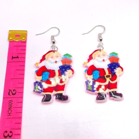 Acrylic Christmas themed Santa dangle earrings - Picture 4 of 4